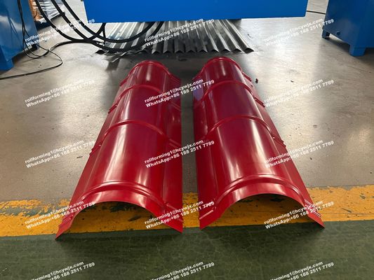 Automatic Ridge Cap Roll Forming Machine , Roof Tile Manufacturing Machine Hydraulic Cutting